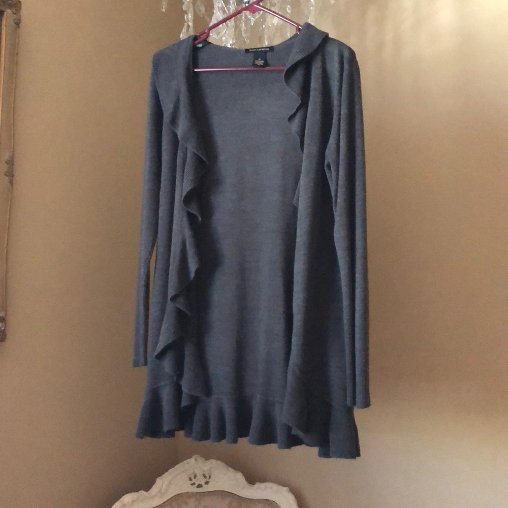 Gray ruffled sweater medium
